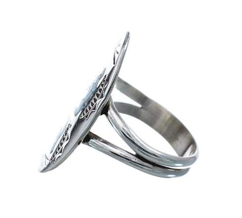 Sterling Silver Coral Turquoise Inlay Navajo Ring Size 6-1/4 AX128393